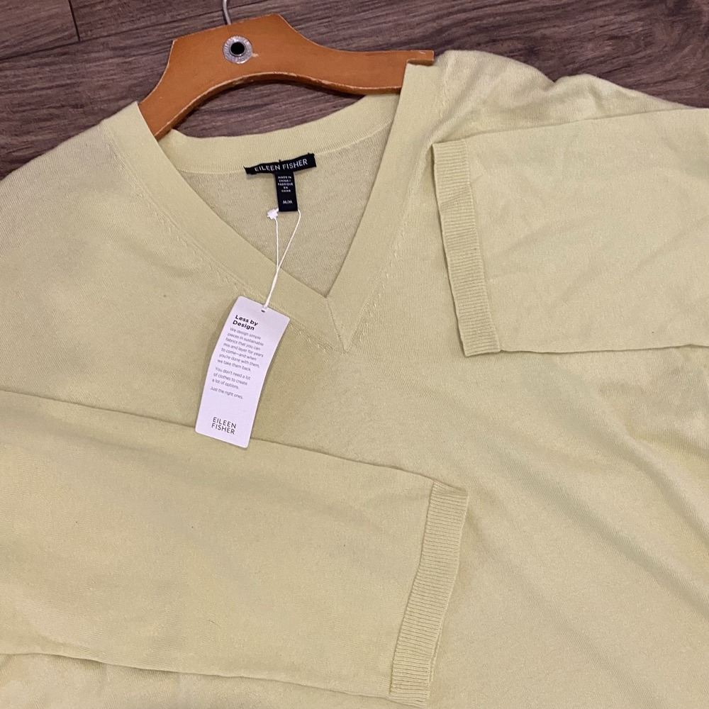 Eileen Fisher NWT V-Neck Bracelet Sleeve Longline Sweater Lemic Green Sz Medium